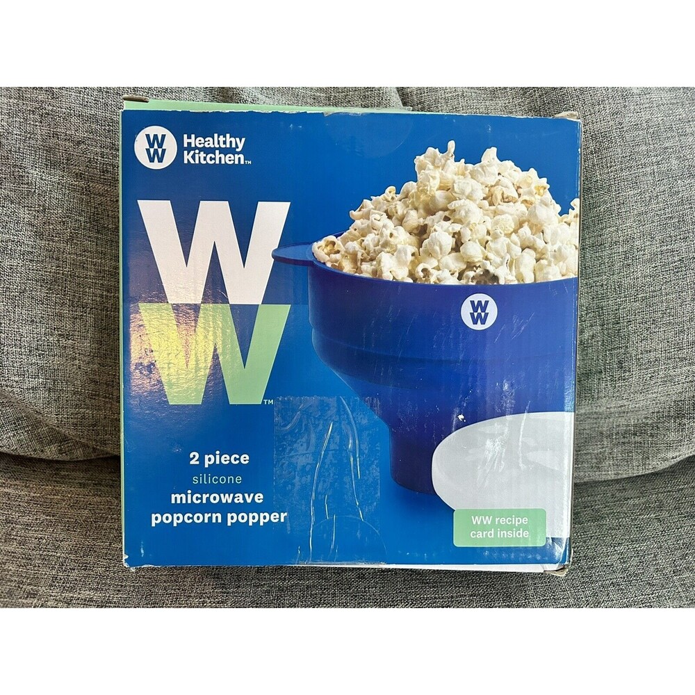 Weight Watchers Microwave Silicone Popcorn Maker Collapsible Bowl Lid Box Blue